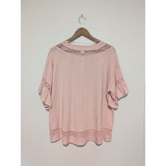 Style & Co Pink Knit Tulip Sleeve Lace Inset Blouse Top M - Picture 3 of 5